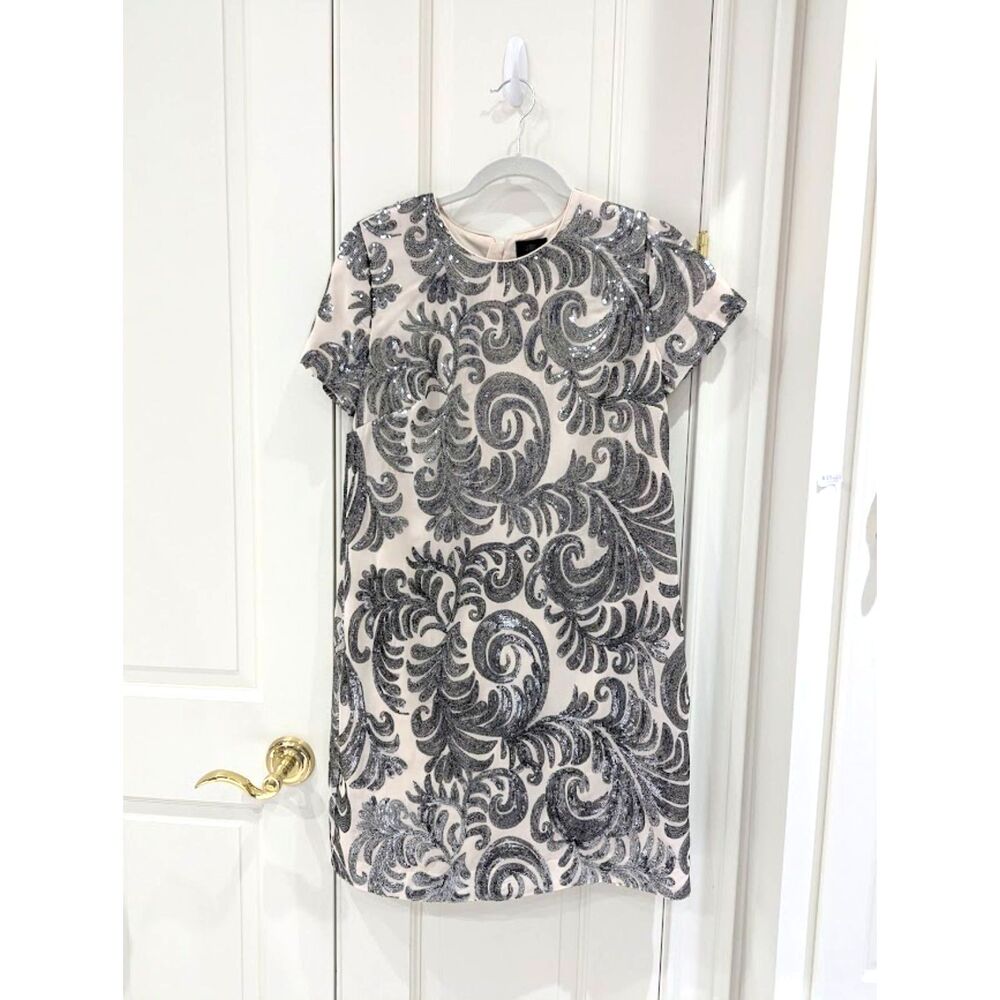 NWT Banana Republic 10 Monogram white-cream silver sequin dress party  holiday